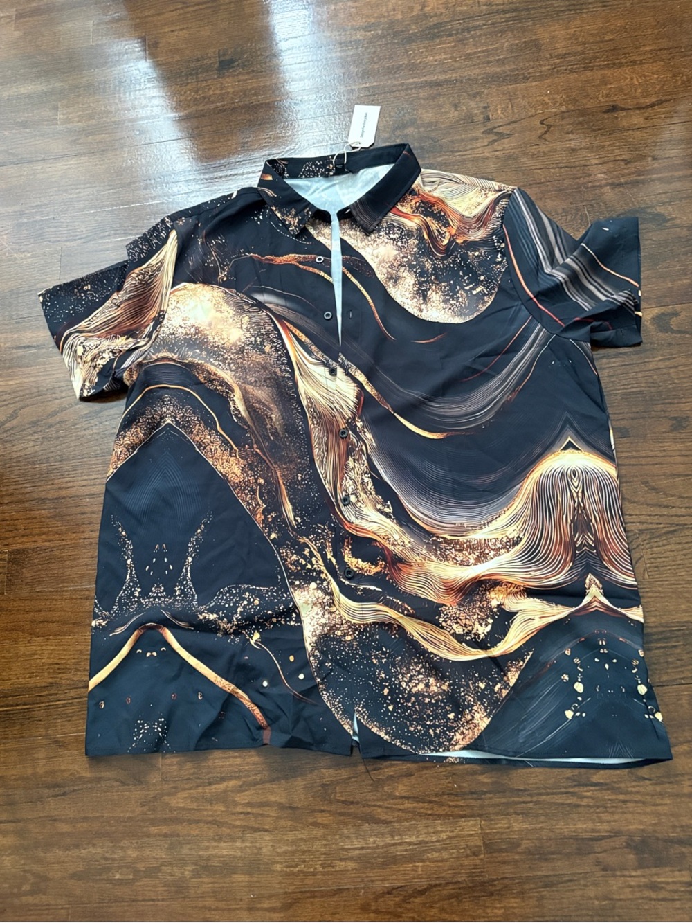 Men's Black & Gold Marble-Pattern Button Down Shirt